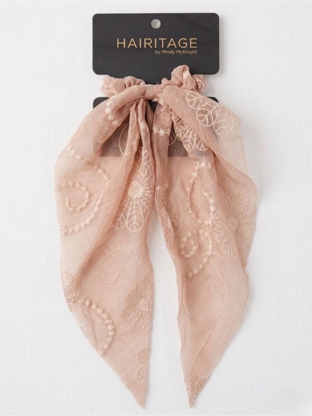 🏖️✨ Hairitage Beach Scarf Scrunchie | Embroidered Blush Tan | NWT 🏝️⛱️🍑